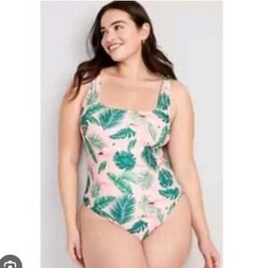 Old Navy Tropical Leaf One-Piece Swimsuit in Pink & Green - M